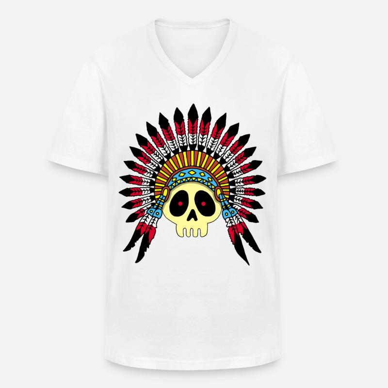 Indianerhäuptling Schädel - Männer-T-Shirt mit V-Ausschnitt - Weiß