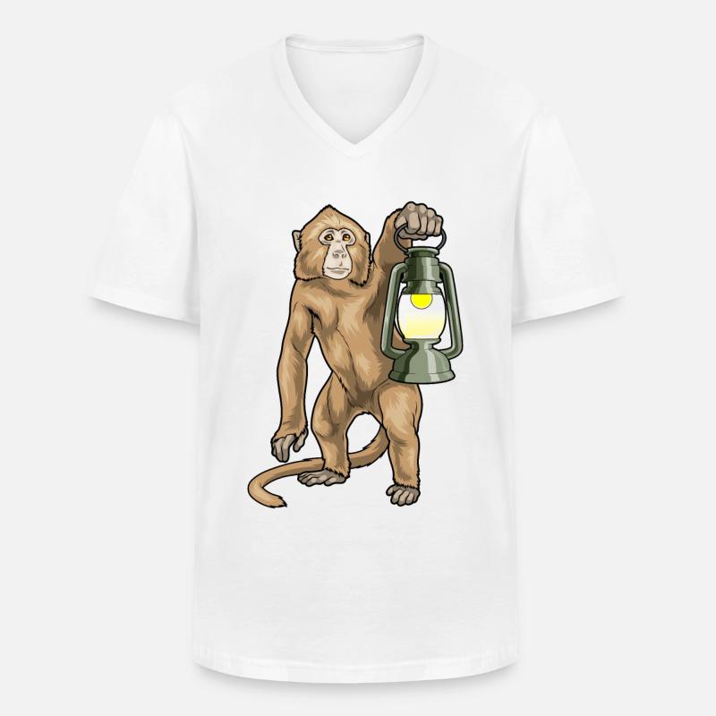 Affe Laterne - Männer-T-Shirt mit V-Ausschnitt - Weiß