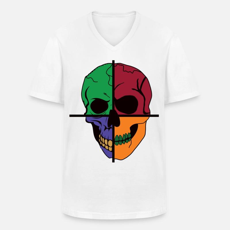 Vier geteilter Skelettschädel - Männer-T-Shirt mit V-Ausschnitt - Weiß