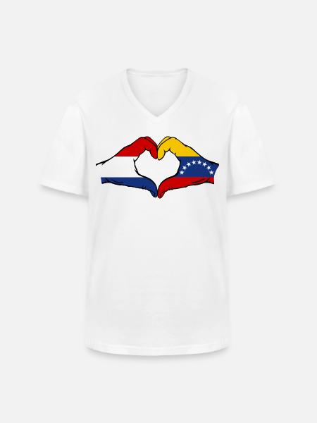 Holland Venezuela Flag Hands Heart Shape - Men's V-Neck T-Shirt - white
