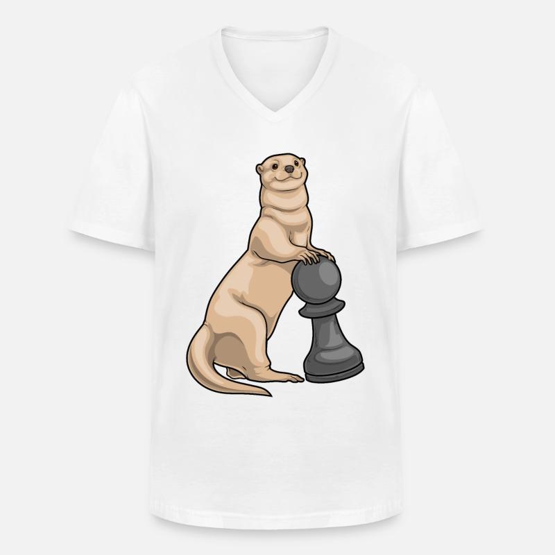 Otter Schachfigur Bauer Schach - Männer-T-Shirt mit V-Ausschnitt - Weiß