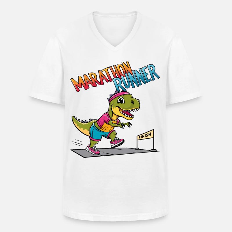 T-Rex Marathon Läufer - Männer-T-Shirt mit V-Ausschnitt - Weiß