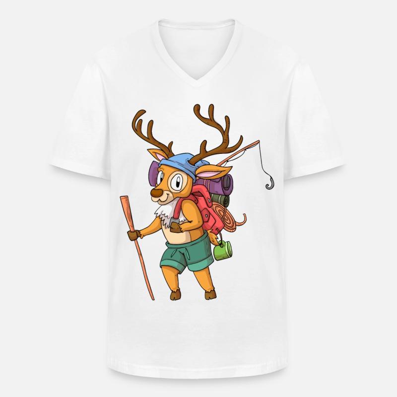 Hirsch Wanderer / Wandernder Hirsch - Männer-T-Shirt mit V-Ausschnitt - Weiß