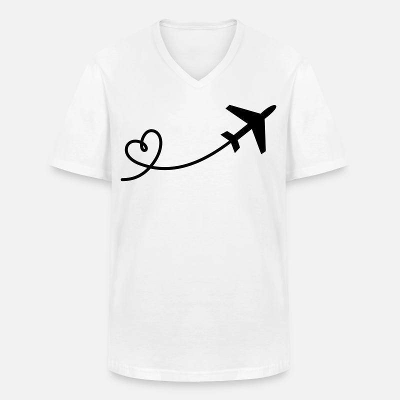 Flugzeug mit Herz - Männer-T-Shirt mit V-Ausschnitt - Weiß