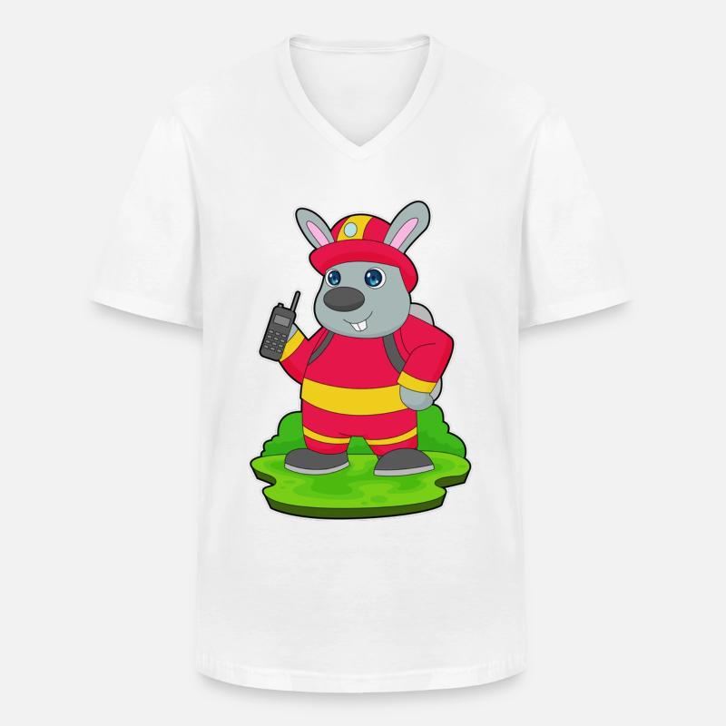 Rabbit Firefighter Fire Brigade - Men's V-Neck T-Shirt - white