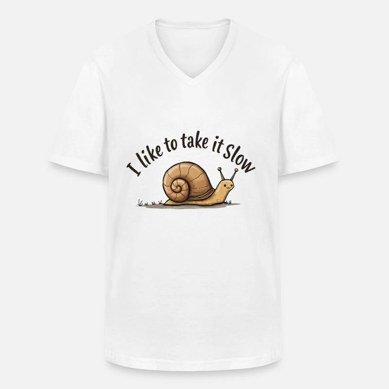 Langsame Schnecke „Nimm es langsam“ - Männer-T-Shirt mit V-Ausschnitt - Weiß