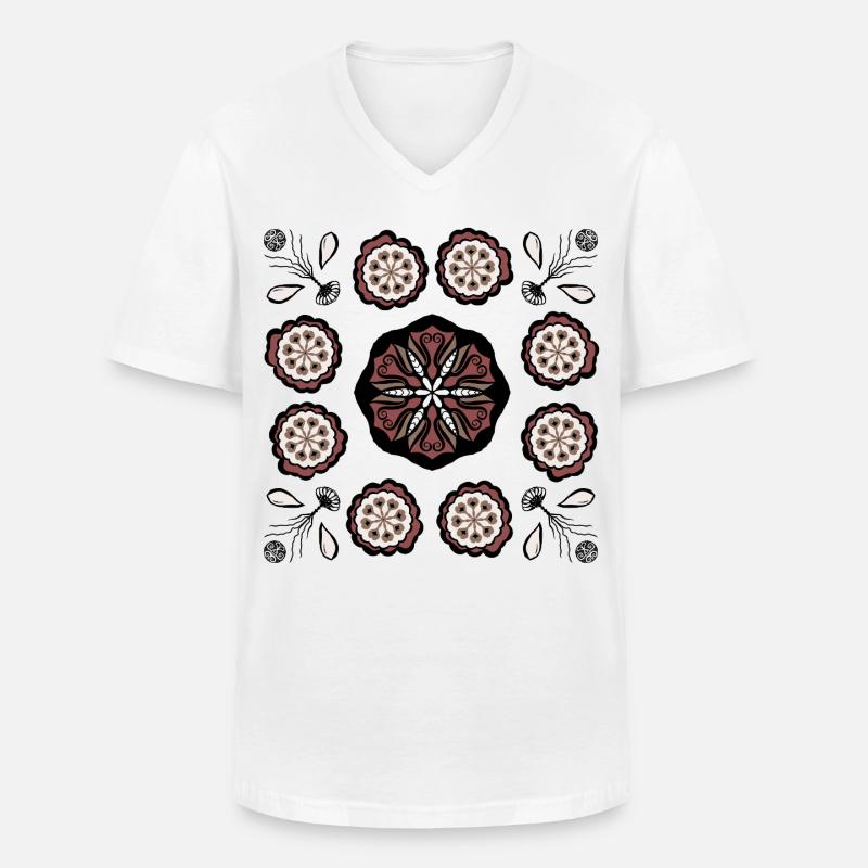 Dunkles Blütenmandala Muster - Männer-T-Shirt mit V-Ausschnitt - Weiß