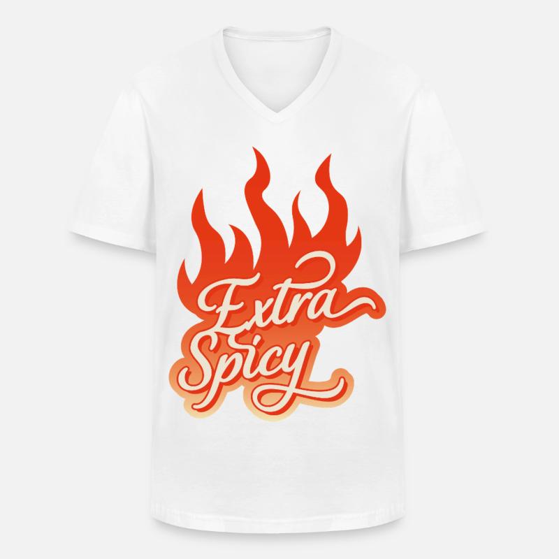 Extra Spicy – Feurige Typografie - Männer-T-Shirt mit V-Ausschnitt - Weiß