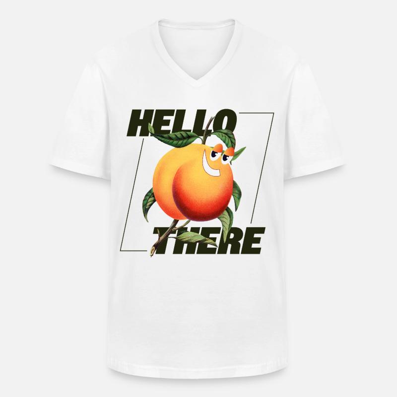 Peach Retro – Hello There Statement - Männer-T-Shirt mit V-Ausschnitt - Weiß