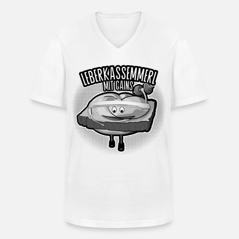 Leberkassemmel mit Muckis. - Männer-T-Shirt mit V-Ausschnitt - Weiß