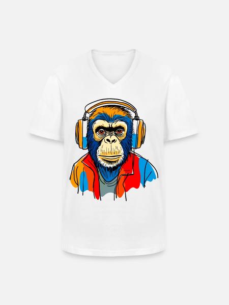 Singe avec casque - T-shirt col V Homme - blanc