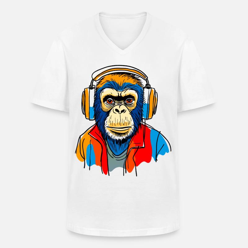 Monkey with headphones - Men's V-Neck T-Shirt - white