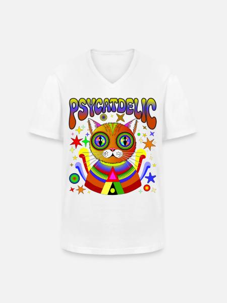 PSYCATDELIC - Men's V-Neck T-Shirt - white