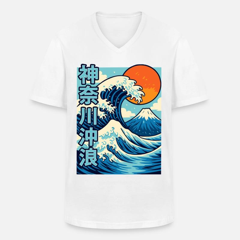 Große Welle Kanagawa Comic Stil - Männer-T-Shirt mit V-Ausschnitt - Weiß