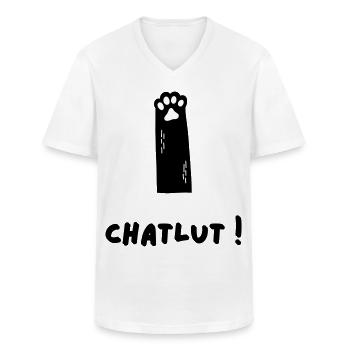 Le chat qui dit Chatlut - T-shirt col V Homme - blanc - Devant - AI Model Male 185 light (185cm)