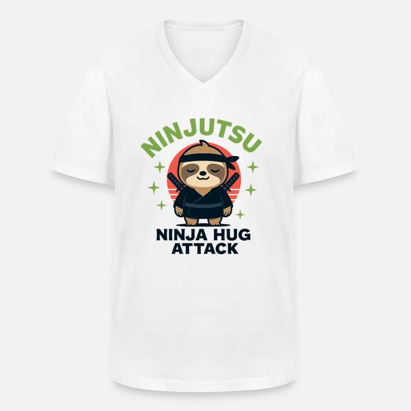 Ninja Kuschel-Sloth HugAttack - Männer-T-Shirt mit V-Ausschnitt - Weiß