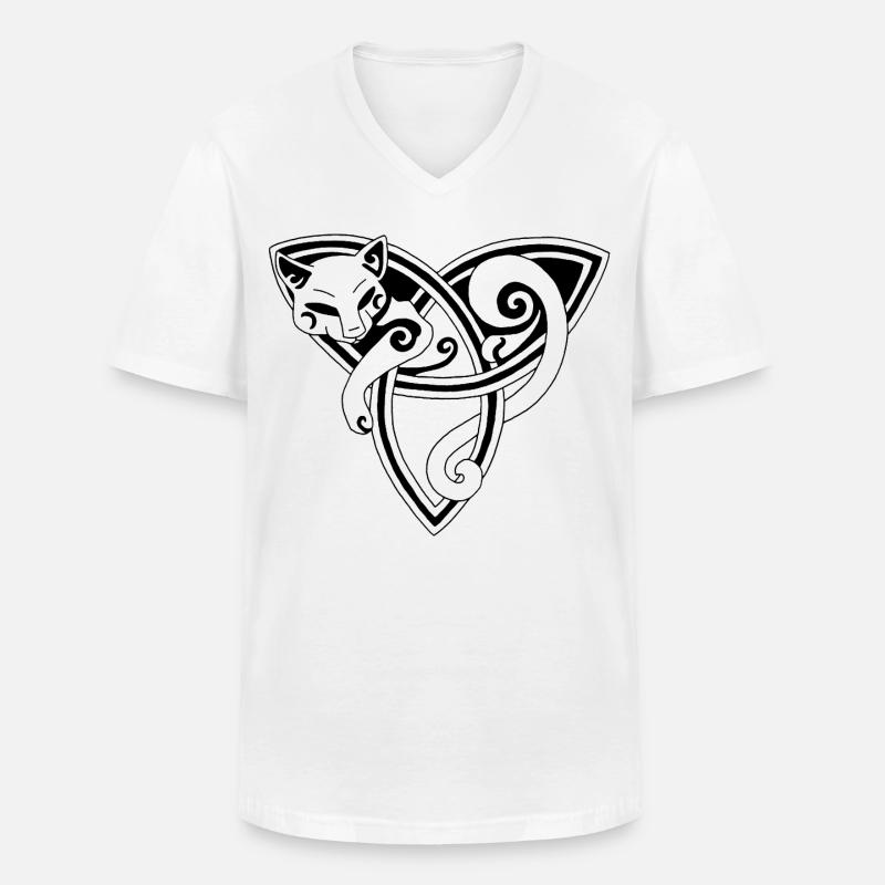 Die keltische Katze ruht (schwarz) - Männer-T-Shirt mit V-Ausschnitt - Weiß