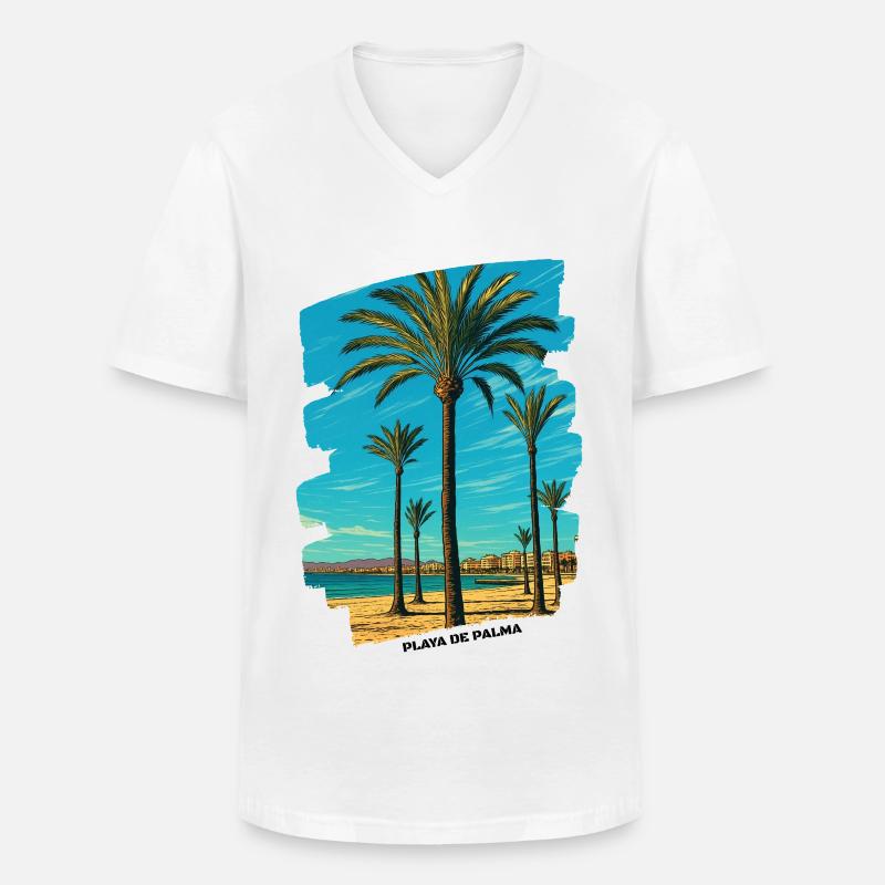 Playa de Palma - Mallorca - Männer-T-Shirt mit V-Ausschnitt - Weiß