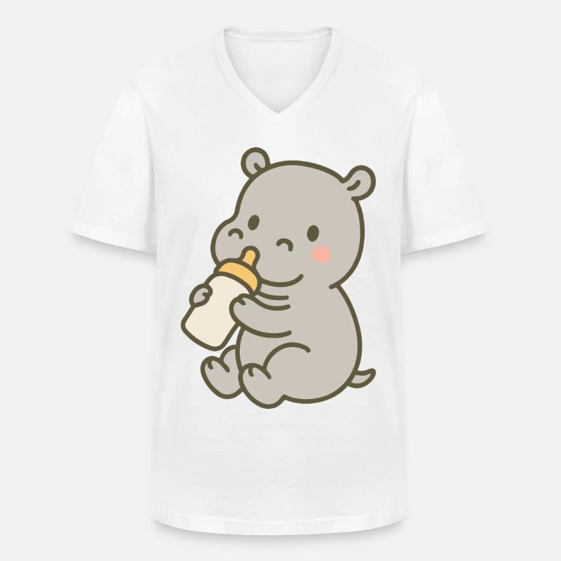 Flusspferdchen mit Fläschchen - Männer-T-Shirt mit V-Ausschnitt - Weiß
