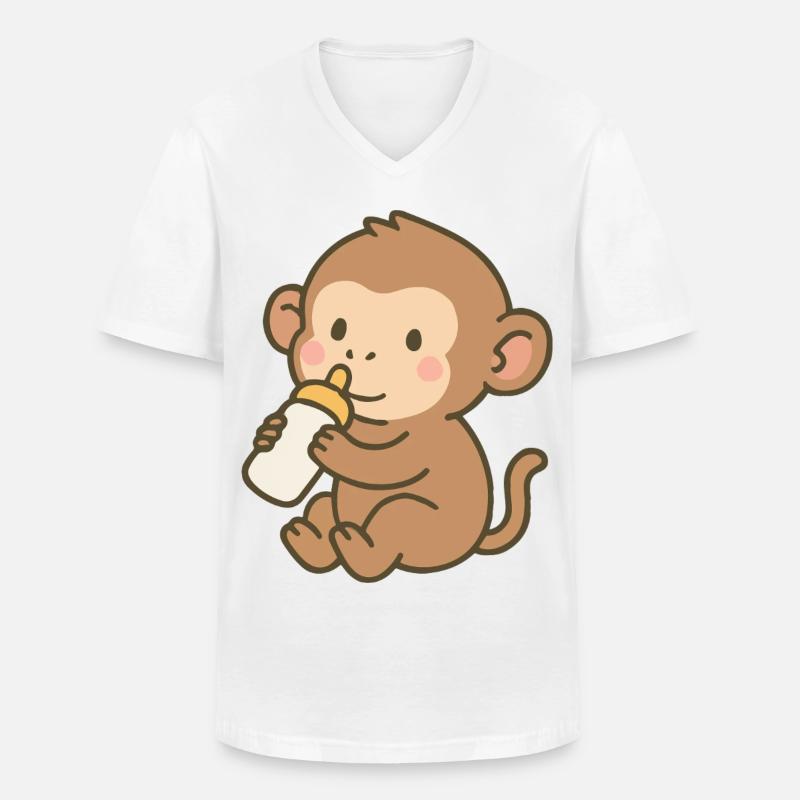 Fläschchen-Äffchen - Männer-T-Shirt mit V-Ausschnitt - Weiß