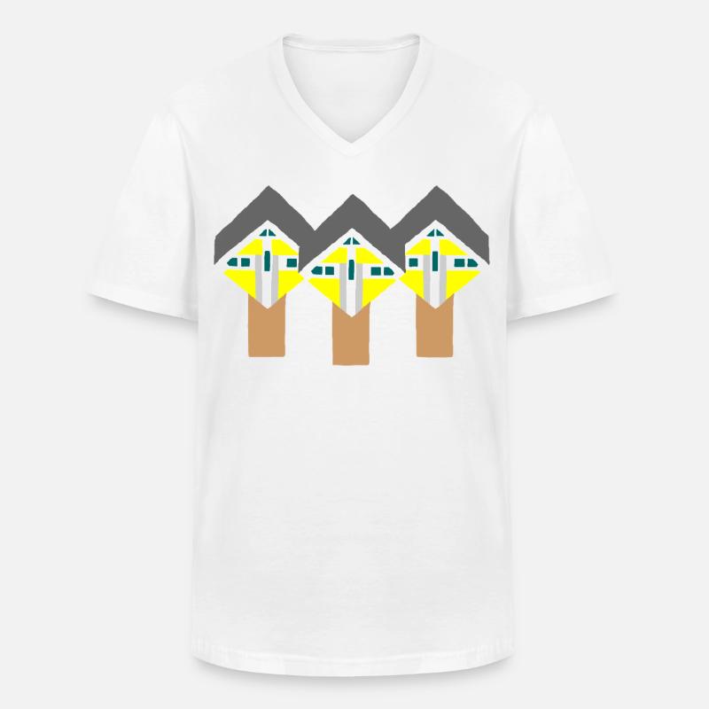 Kubushäuser - Männer-T-Shirt mit V-Ausschnitt - Weiß