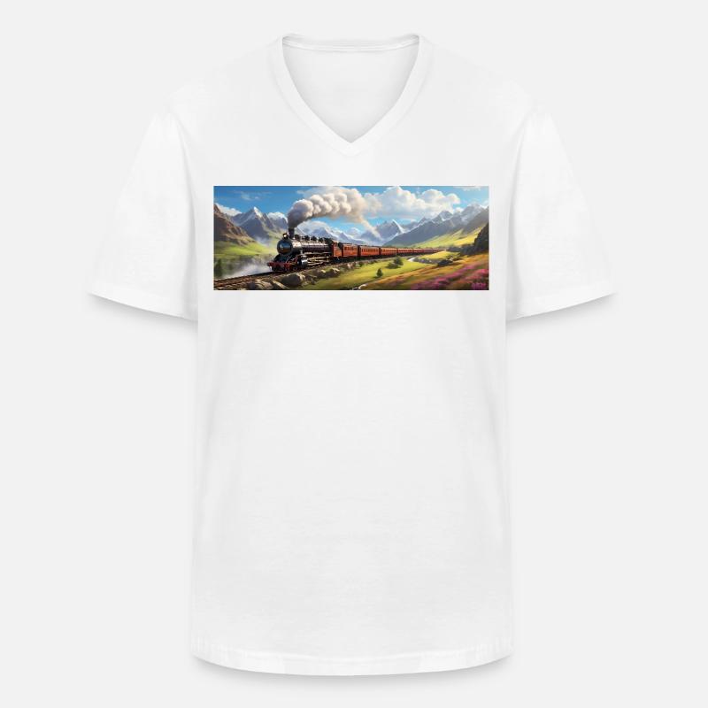 Nostalgischer Eisenbahnzug mit Dampflokomotive - Männer-T-Shirt mit V-Ausschnitt - Weiß