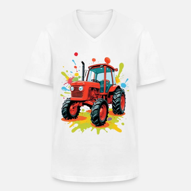 Farbenfroher Traktor Kunstdesign - Männer-T-Shirt mit V-Ausschnitt - Weiß