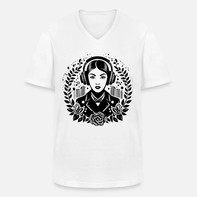 Träumerin Traum Gedanke – Frau, Kopfhörer, Blick - Männer-T-Shirt mit V-Ausschnitt - Weiß
