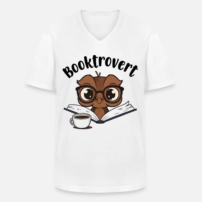 Booktrovert Eule mit Buch und Kaffee - Männer-T-Shirt mit V-Ausschnitt - Weiß