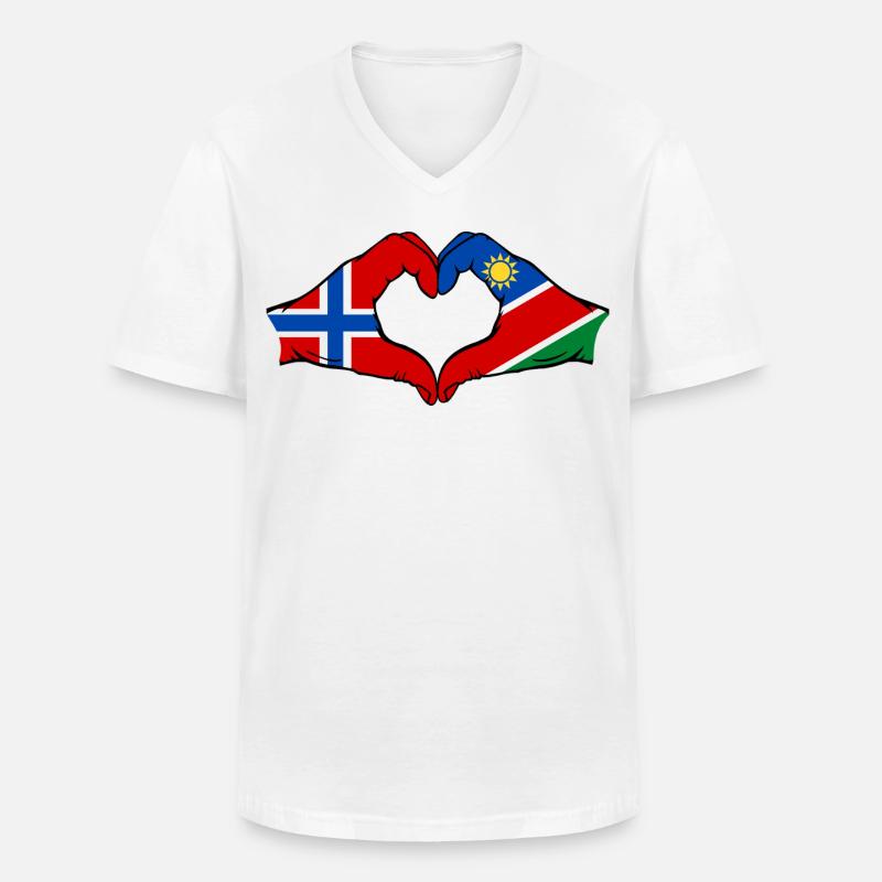 Norwegen_Namibia_Flagge_Hände_Herzform - Männer-T-Shirt mit V-Ausschnitt - Weiß