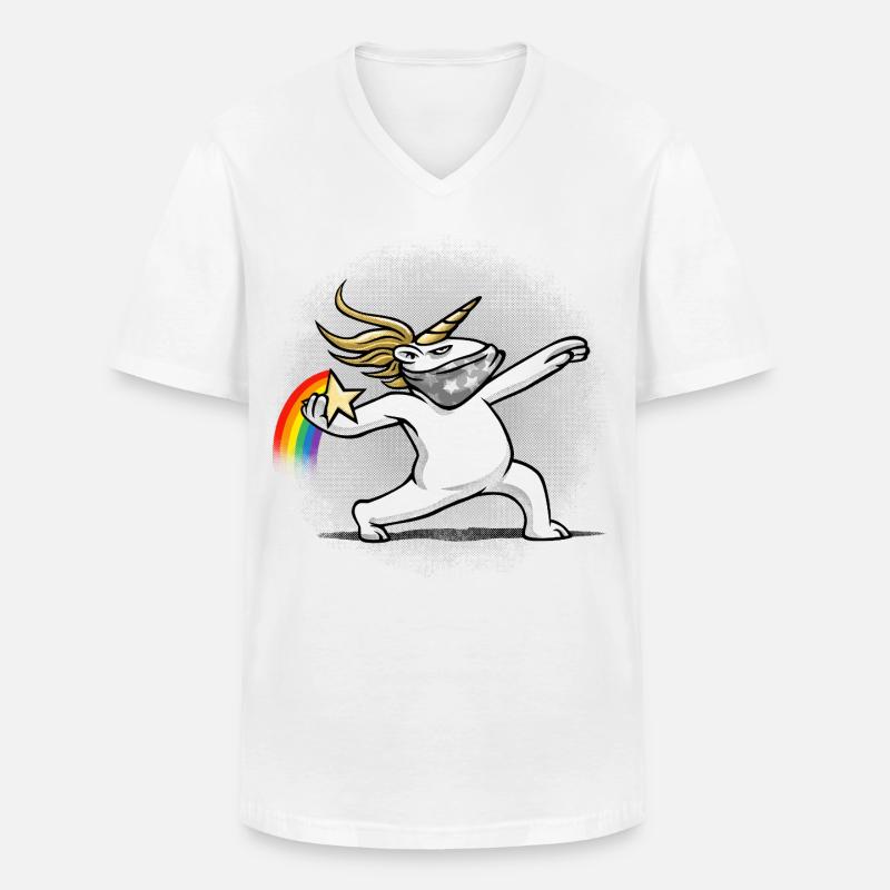 Einhorn wirft einen Regenbogen - Männer-T-Shirt mit V-Ausschnitt - Weiß