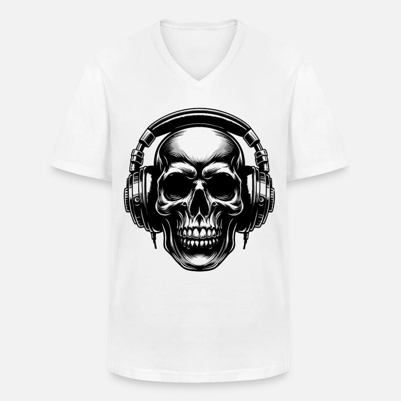 Skull mit Kopfhörern Blickfang Design - Männer-T-Shirt mit V-Ausschnitt - Weiß