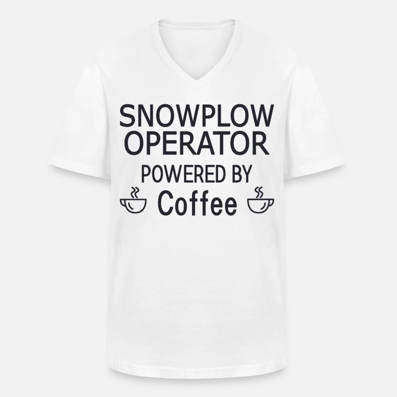 Snowplow Operator Powered Coffee Schneepflugfahrer - Männer-T-Shirt mit V-Ausschnitt - Weiß
