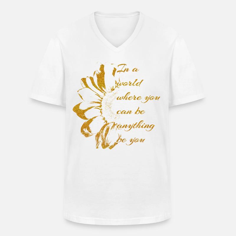 Goldene Botschaft-SEI DU mit Sonnenblume - Männer-T-Shirt mit V-Ausschnitt - Weiß