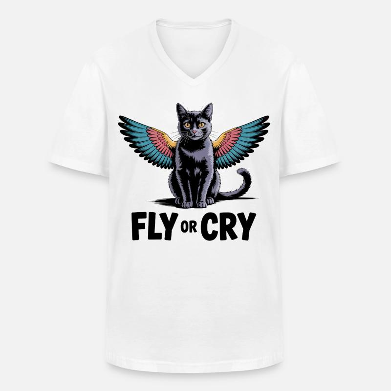 Fliege oder rufe Katze - Männer-T-Shirt mit V-Ausschnitt - Weiß