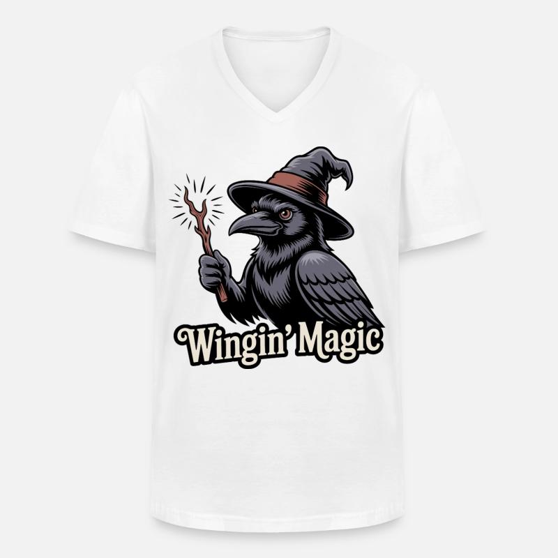 Wingin' Magic Raven - Männer-T-Shirt mit V-Ausschnitt - Weiß