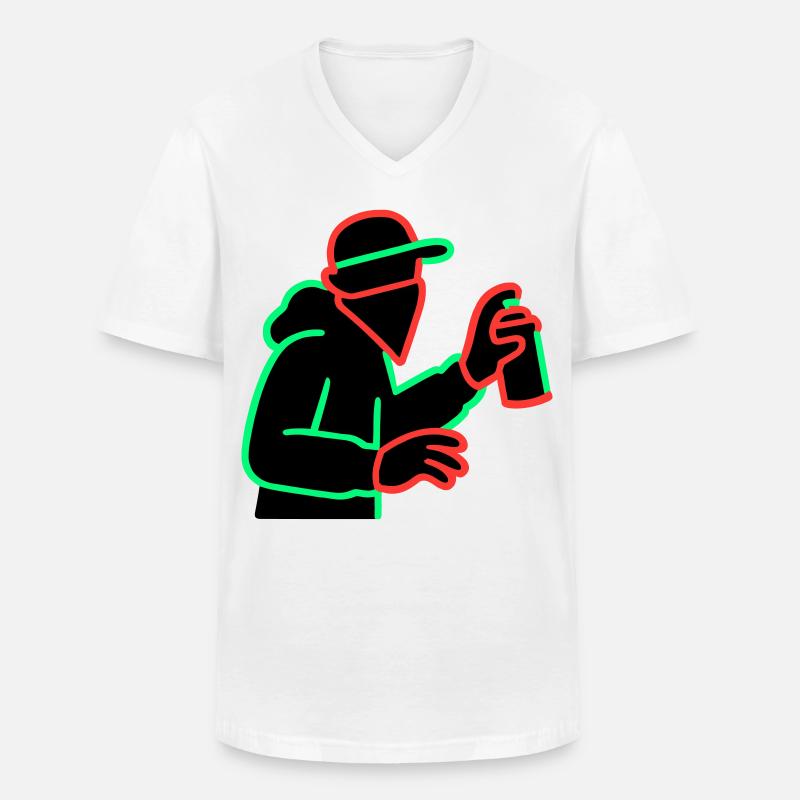Neon Graffiti Sprayer Silhouette - Männer-T-Shirt mit V-Ausschnitt - Weiß