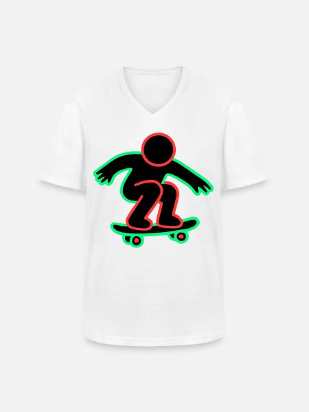 Neon Skateboarder Line Art - Men's V-Neck T-Shirt - white