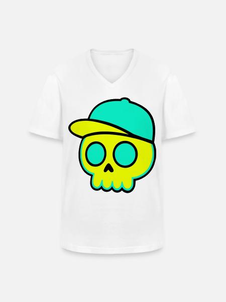 Neon Schädel Cap Streetwear - Männer-T-Shirt mit V-Ausschnitt - Weiß