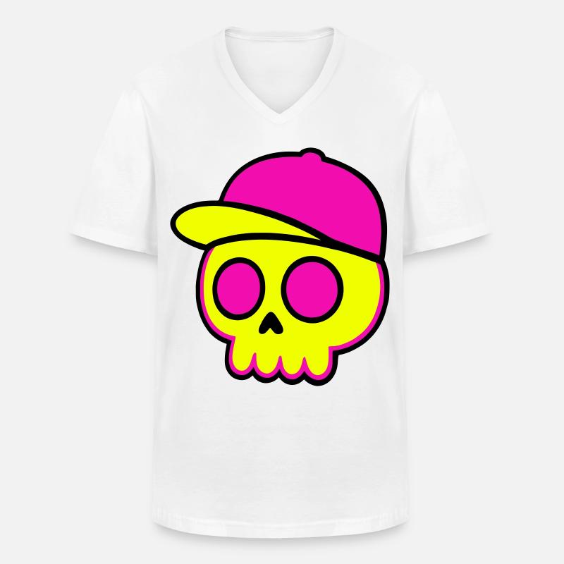 Neon Skull Cap Design - Männer-T-Shirt mit V-Ausschnitt - Weiß