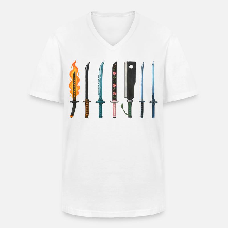 Anime Schwerter Sammlung Design - Männer-T-Shirt mit V-Ausschnitt - Weiß