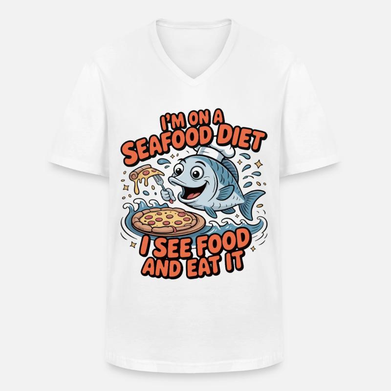 Meeresfrüchte Pizza Witz - Männer-T-Shirt mit V-Ausschnitt - Weiß