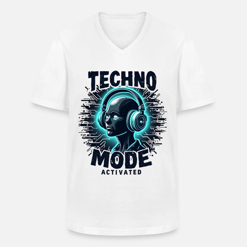 Techno Mode Activated – Rave Musik - Männer-T-Shirt mit V-Ausschnitt - Weiß