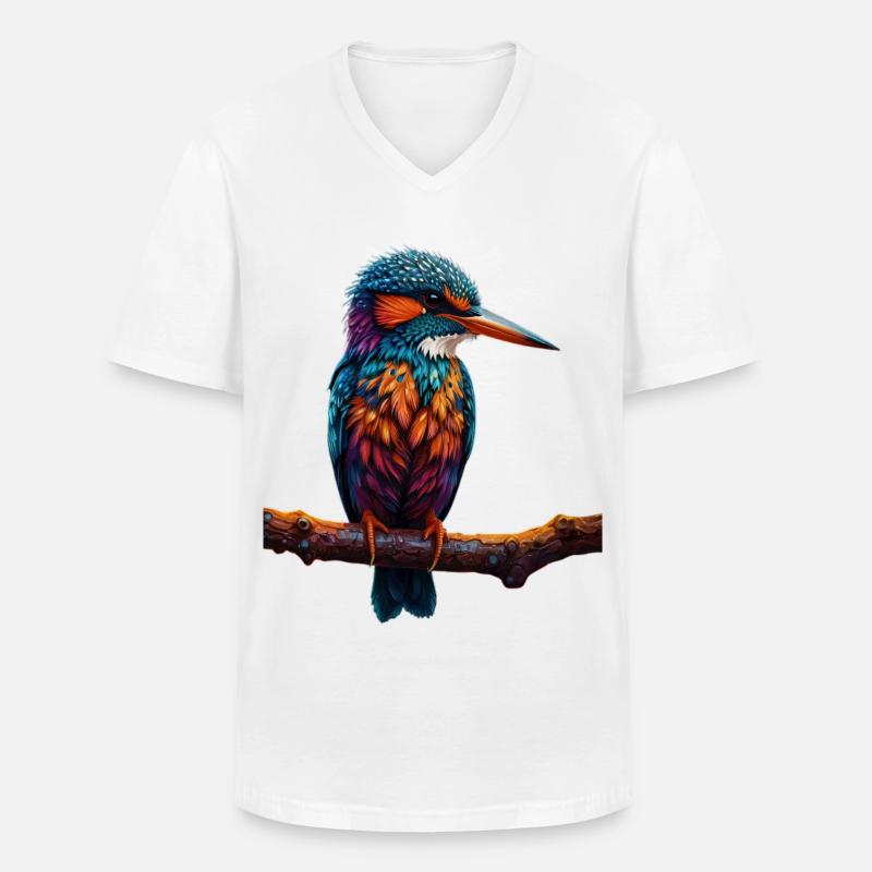 Bunter Eisvogel auf Ast - Männer-T-Shirt mit V-Ausschnitt - Weiß