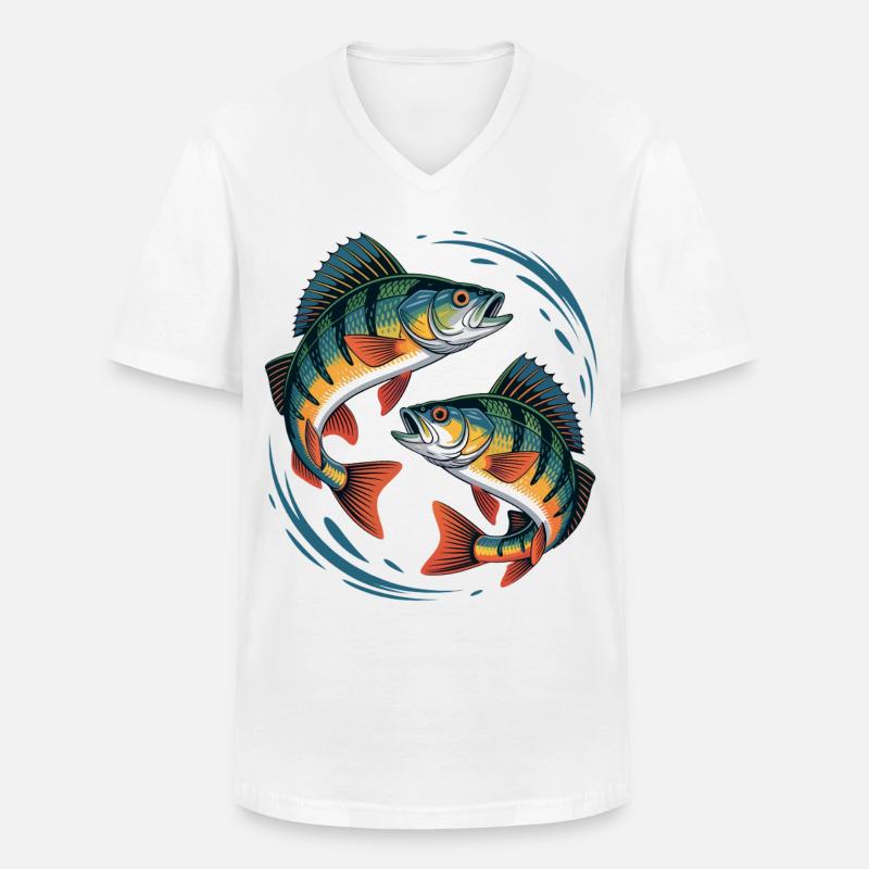 Zwei springende Barsche - Männer-T-Shirt mit V-Ausschnitt - Weiß