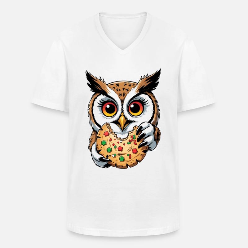 Eule mit grossem Keks Illustration - Männer-T-Shirt mit V-Ausschnitt - Weiß