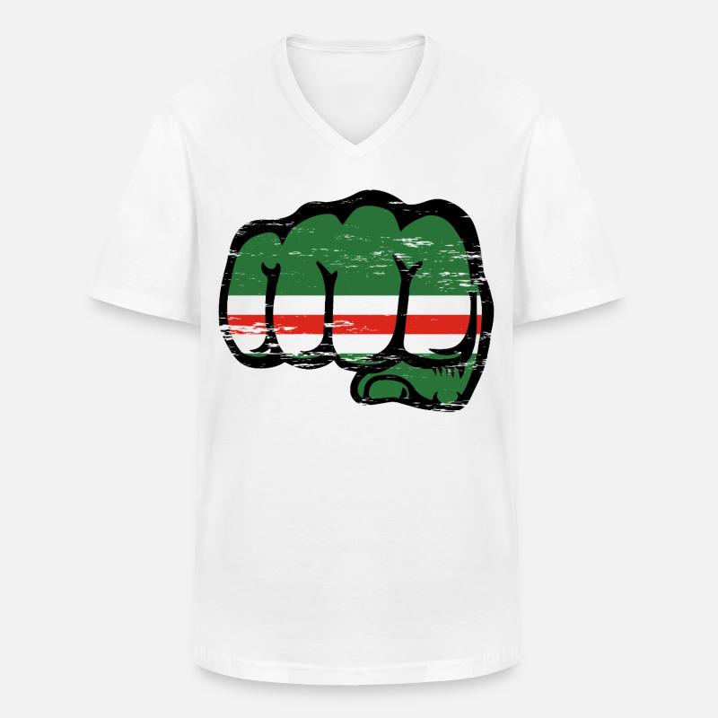 Tschetschenien Flagge Faust used - Männer-T-Shirt mit V-Ausschnitt - Weiß