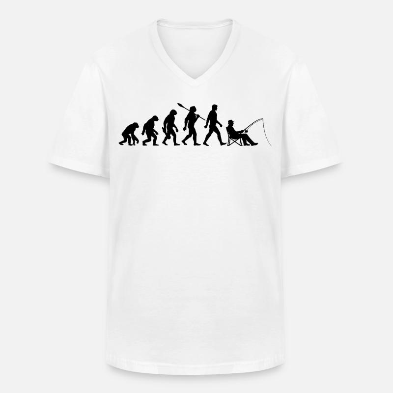 Evolution - Pêche, Cadeau de pêcheur - T-shirt col V Homme - blanc