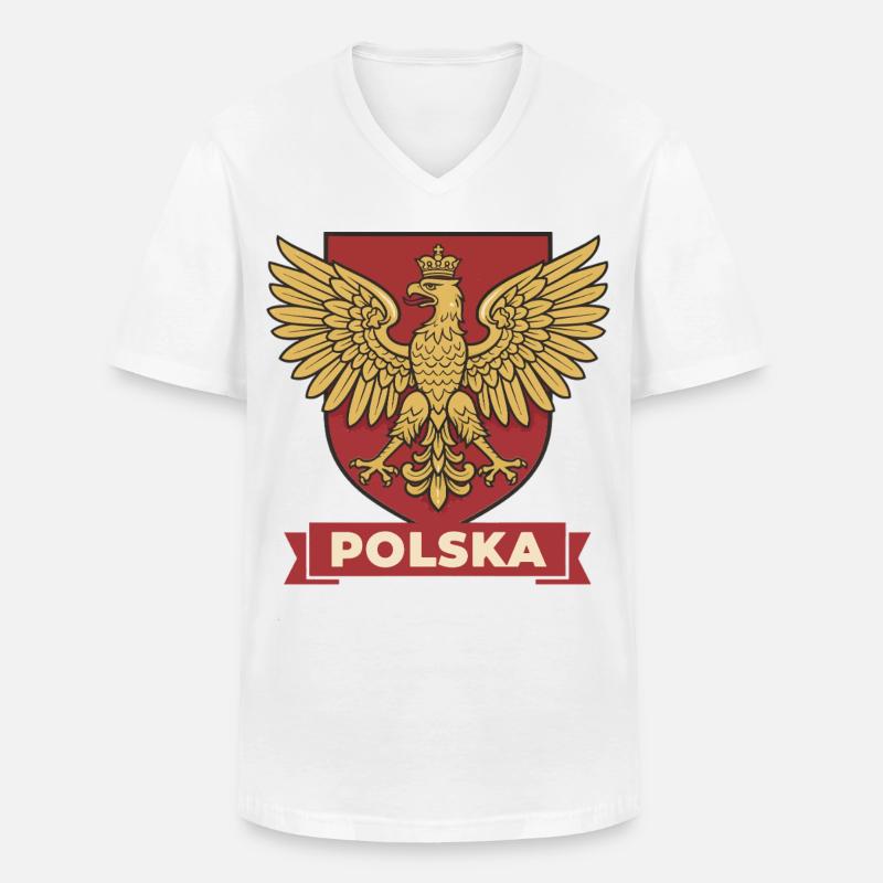 Stemma araldico dell'aquila reale della Polska sullo scudo rosso - Maglietta da uomo classica con scollo a V - bianco