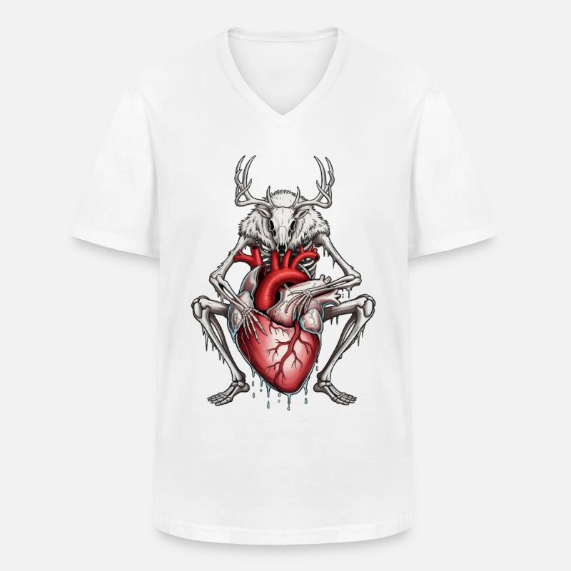 Anatomischer Hirsch mit blutendem Herz - Männer-T-Shirt mit V-Ausschnitt - Weiß